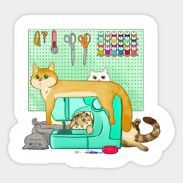 Cats Helping You Sew Sticker by aimeekitty